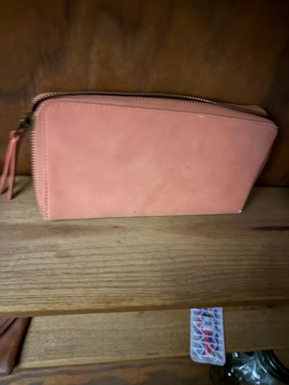 Target Pink Zip-Around Suede Cosmetic Pouch